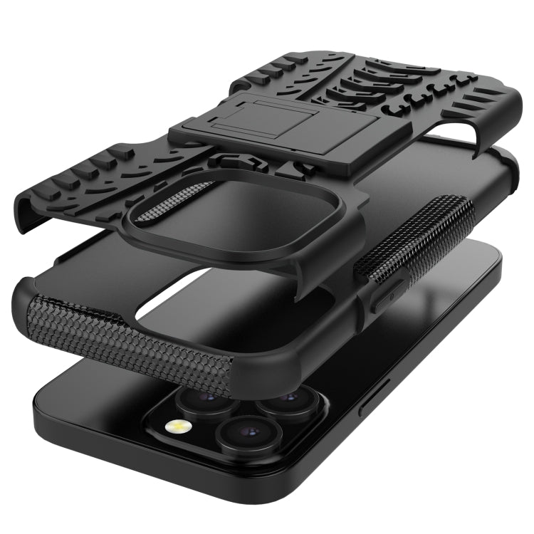 For iPhone 13 mini Tire Texture Shockproof TPU+PC Protective Case with Holder (Black) - iPhone 13 mini Cases by buy2fix | Online Shopping UK | buy2fix