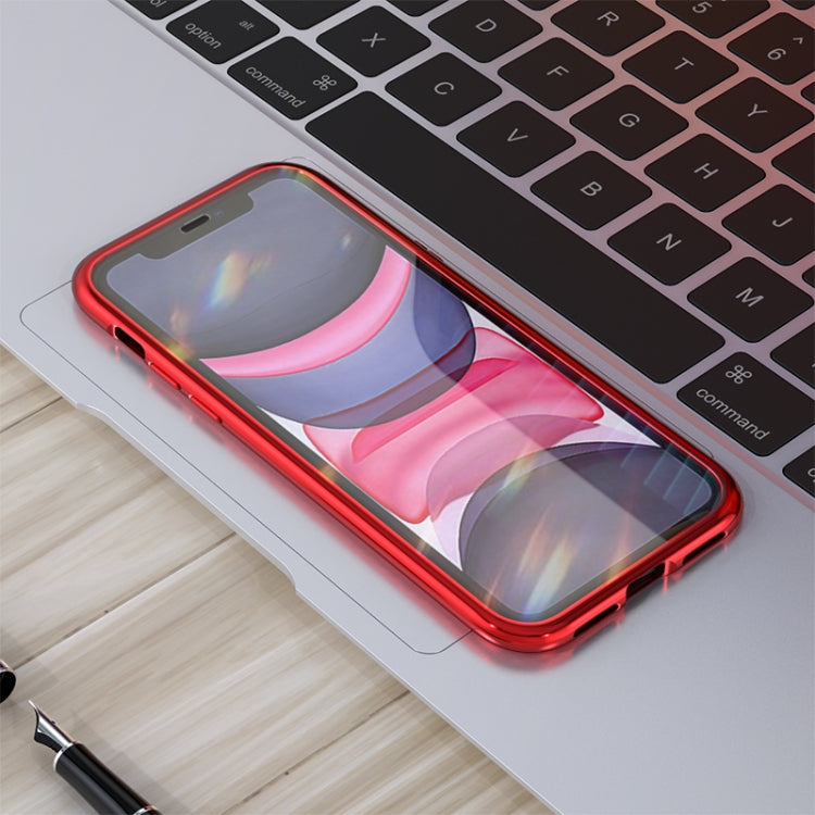 For iPhone 11 Pro Max Ultra Slim Double Sides Magnetic Adsorption Angular Frame Tempered Glass Magnet Flip Case(Gold) - iPhone 11 Pro Max Cases by buy2fix | Online Shopping UK | buy2fix