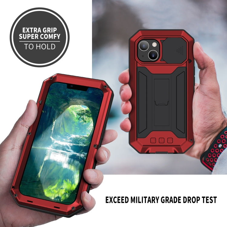 For iPhone 13 mini R-JUST Sliding Camera Shockproof Life Waterproof Dust-proof Metal + Silicone Protective Case with Holder (Red) - iPhone 13 mini Cases by R-JUST | Online Shopping UK | buy2fix