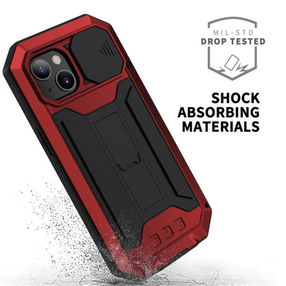 For iPhone 13 mini R-JUST Sliding Camera Shockproof Life Waterproof Dust-proof Metal + Silicone Protective Case with Holder (Red) - iPhone 13 mini Cases by R-JUST | Online Shopping UK | buy2fix