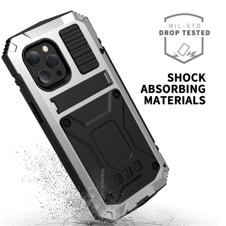 For iPhone 13 mini R-JUST Shockproof Waterproof Dust-proof Metal + Silicone Protective Case with Holder (Silver) - iPhone 13 mini Cases by R-JUST | Online Shopping UK | buy2fix