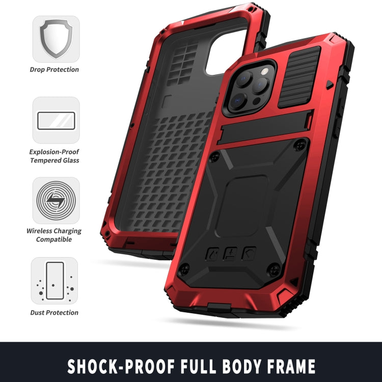 For iPhone 13 Pro Max R-JUST Shockproof Waterproof Dust-proof Metal + Silicone Protective Case with Holder (Red) - iPhone 13 Pro Max Cases by R-JUST | Online Shopping UK | buy2fix