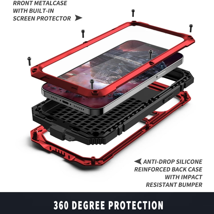 For iPhone 13 Pro Max R-JUST Shockproof Waterproof Dust-proof Metal + Silicone Protective Case with Holder (Red) - iPhone 13 Pro Max Cases by R-JUST | Online Shopping UK | buy2fix