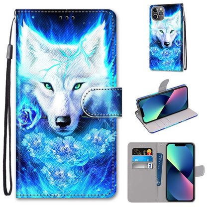 For iPhone 13 mini Coloured Drawing Cross Texture Horizontal Flip PU Leather Case with Holder & Card Slots & Wallet & Lanyard (White Kitten) - iPhone 13 mini Cases by buy2fix | Online Shopping UK | buy2fix