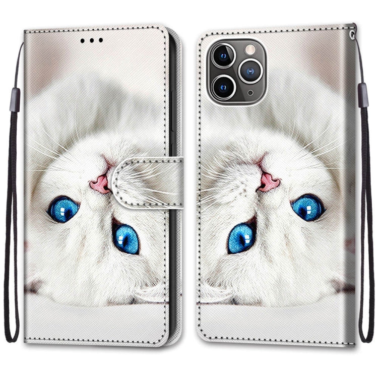 For iPhone 13 mini Coloured Drawing Cross Texture Horizontal Flip PU Leather Case with Holder & Card Slots & Wallet & Lanyard (White Kitten) - iPhone 13 mini Cases by buy2fix | Online Shopping UK | buy2fix