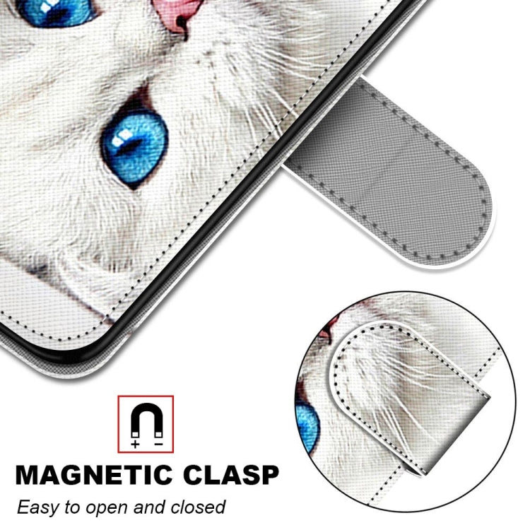 For iPhone 13 mini Coloured Drawing Cross Texture Horizontal Flip PU Leather Case with Holder & Card Slots & Wallet & Lanyard (White Kitten) - iPhone 13 mini Cases by buy2fix | Online Shopping UK | buy2fix