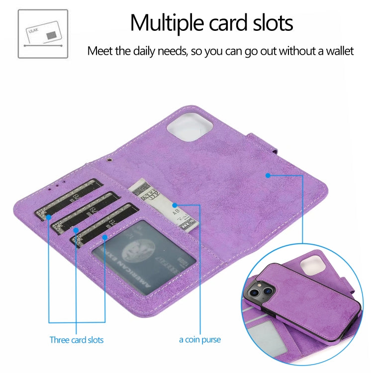 For iPhone 13 mini Retro 2 in 1 Detachable Horizontal Flip Leather Case with Card Slots & Wallet For  iPhone 13 Mini(Purple) - iPhone 13 mini Cases by buy2fix | Online Shopping UK | buy2fix