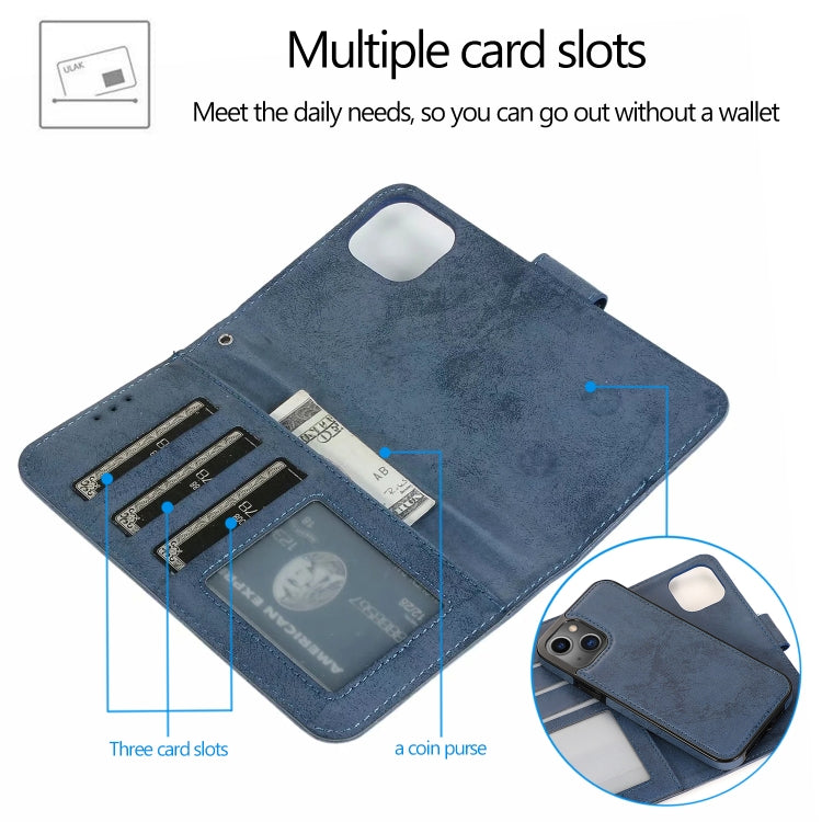 For iPhone 13 mini Retro 2 in 1 Detachable Horizontal Flip Leather Case with Card Slots & Wallet For  iPhone 13 Mini(Dark Blue) - iPhone 13 mini Cases by buy2fix | Online Shopping UK | buy2fix