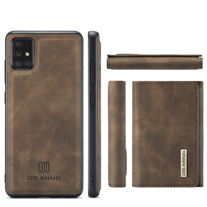 For Samsung Galaxy A51 DG.MING M1 Series 3-Fold Multi Card Wallet  Back Cover Shockproof Case with Holder Function(Coffee) - Galaxy Phone Cases by DG.MING | Online Shopping UK | buy2fix