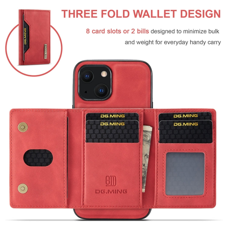 For iPhone 13 mini DG.MING M2 Series 3-Fold Card Bag Shockproof Case with Wallet & Holder Function (Red) - iPhone 13 mini Cases by DG.MING | Online Shopping UK | buy2fix