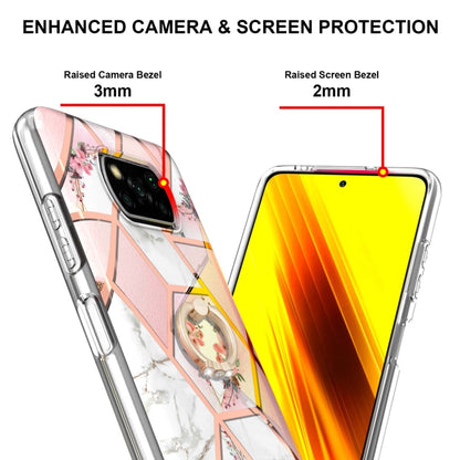 For Xiaomi Poco X3 NFC Electroplating Splicing Marble Flower Pattern TPU Shockproof Case with Rhinestone Ring Holder(Pink Flower) - Xiaomi Cases by buy2fix | Online Shopping UK | buy2fix