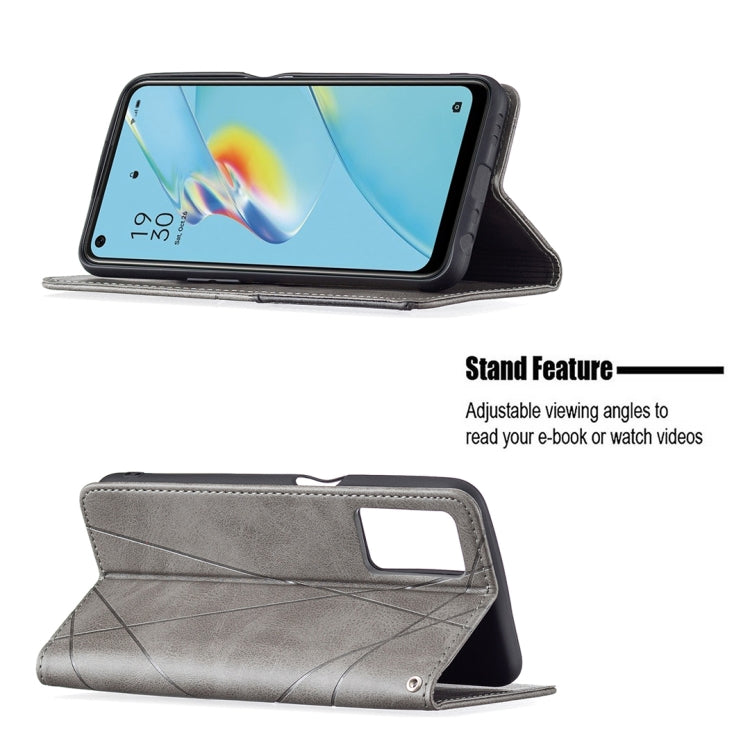 For OPPO A54 4G / A55 5G Rhombus Texture Horizontal Flip Magnetic Leather Case with Holder & Card Slots(Grey) - OPPO Cases by buy2fix | Online Shopping UK | buy2fix