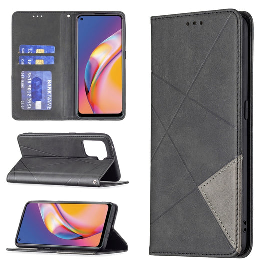 For OPPO A94 4G / Reno 5F / F19 Pro Rhombus Texture Horizontal Flip Magnetic Leather Case with Holder & Card Slots(Black) - OPPO Cases by buy2fix | Online Shopping UK | buy2fix