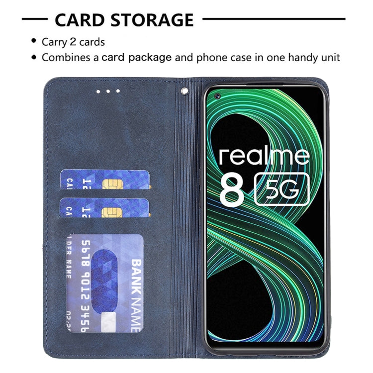 For OPPO Realme 8 5G / V13 Rhombus Texture Horizontal Flip Magnetic Leather Case with Holder & Card Slots(Blue) - Realme Cases by buy2fix | Online Shopping UK | buy2fix