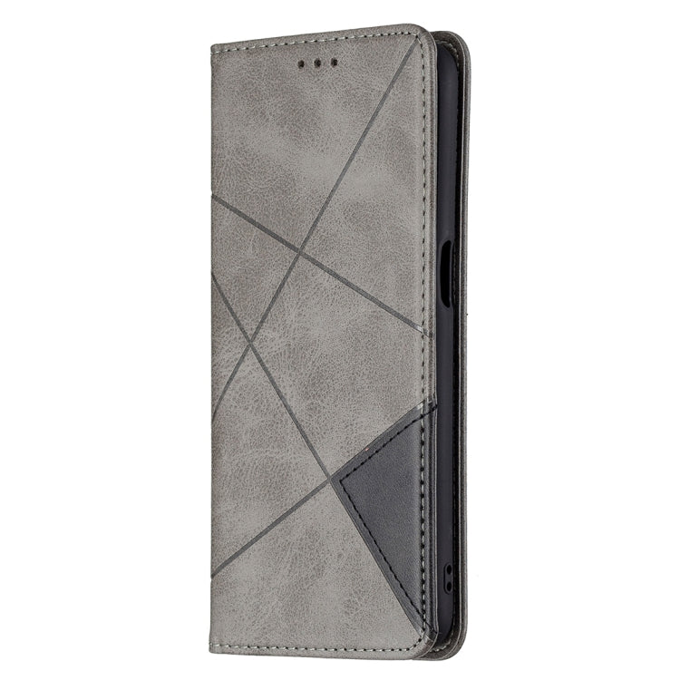 For OPPO Realme 8 5G / V13 Rhombus Texture Horizontal Flip Magnetic Leather Case with Holder & Card Slots(Grey) - Realme Cases by buy2fix | Online Shopping UK | buy2fix