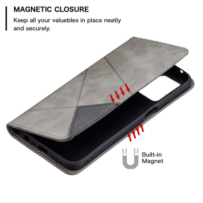 For OPPO Realme 8 5G / V13 Rhombus Texture Horizontal Flip Magnetic Leather Case with Holder & Card Slots(Grey) - Realme Cases by buy2fix | Online Shopping UK | buy2fix