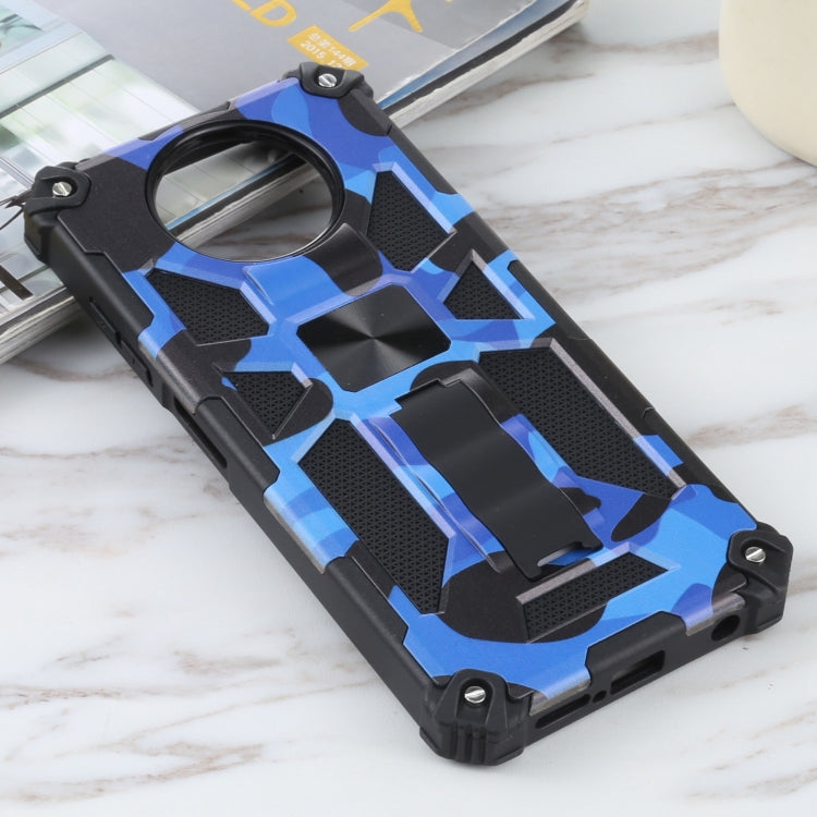 For Xiaomi Poco X3 NFC Camouflage Armor Shockproof TPU + PC Magnetic Protective Case with Holder(Blue) - Xiaomi Cases by buy2fix | Online Shopping UK | buy2fix