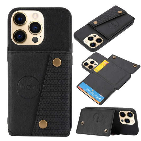 For iPhone 13 mini Double Buckle PU + TPU Shockproof Magnetic Protective Case with Card Slot & Holder (Black) - iPhone 13 mini Cases by buy2fix | Online Shopping UK | buy2fix