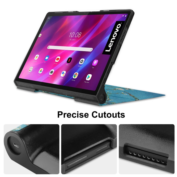 For Lenovo Yoga Tab 11 Custer Texture Coloured Drawing Pattern Horizontal Flip PU Leather Case with Holder & Sleep / Wake-up Function(Apricot Blossom) - Lenovo by buy2fix | Online Shopping UK | buy2fix