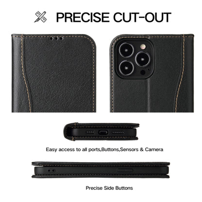 For iPhone 13 Pro Max Genuine Leather Horizontal Flip Leather Case with Holder & Card Slots & Wallet (Black) - iPhone 13 Pro Max Cases by buy2fix | Online Shopping UK | buy2fix