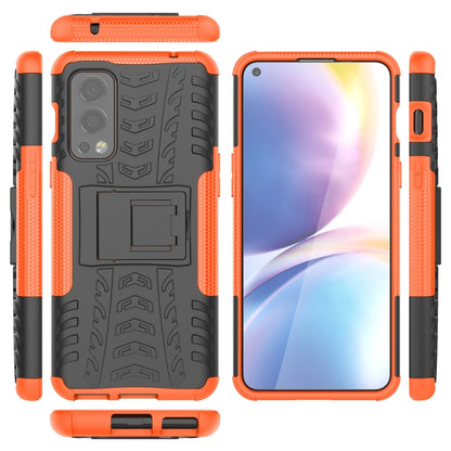 For OnePlus Nord 2 5G Tire Texture Shockproof TPU+PC Protective Case with Holder(Orange) - OnePlus Cases by buy2fix | Online Shopping UK | buy2fix