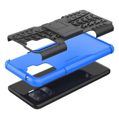 For OPPO A94 4G Tire Texture Shockproof TPU+PC Protective Case with Holder(Blue) - OPPO Cases by buy2fix | Online Shopping UK | buy2fix