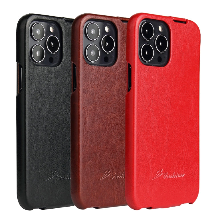 For iPhone 13 Fierre Shann Retro Oil Wax Texture Vertical Flip PU Leather Case(Brown) - iPhone 13 Cases by FIERRE SHANN | Online Shopping UK | buy2fix