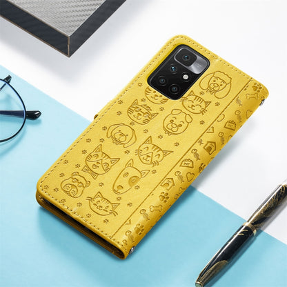 For Xiaomi Redmi 10 Lovely Cat and Dog Embossing Pattern Horizontal Flip Leather Case , with Holder & Card Slots & Wallet & Cartoon Clasp & Lanyard(Yellow) - Xiaomi Cases by buy2fix | Online Shopping UK | buy2fix