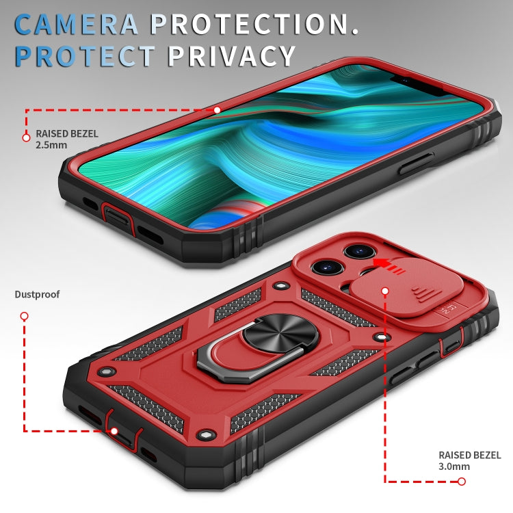 For iPhone 13 Pro Sliding Camera Cover Design TPU + PC Protective Case with 360 Degree Rotating Holder & Card Slot (Red+Black) - iPhone 13 Pro Cases by buy2fix | Online Shopping UK | buy2fix