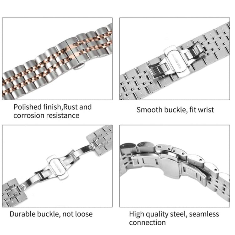 20mm Women Version Seven-beads Steel Watch Band(Silver Rose Gold) - Watch Bands by buy2fix | Online Shopping UK | buy2fix