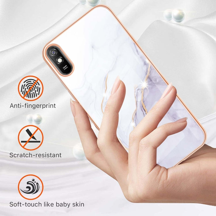 For Xiaomi Redmi 9A Electroplating Marble Pattern Dual-side IMD TPU Shockproof Case(White 006) - Xiaomi Cases by buy2fix | Online Shopping UK | buy2fix