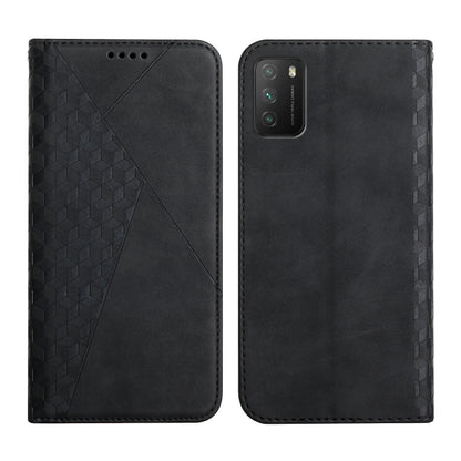 For Xiaomi Poco M3 / Redmi 9T Diamond Pattern Splicing Skin Feel Magnetic Horizontal Flip Leather Case with Card Slots & Holder & Wallet(Black) - Xiaomi Cases by buy2fix | Online Shopping UK | buy2fix