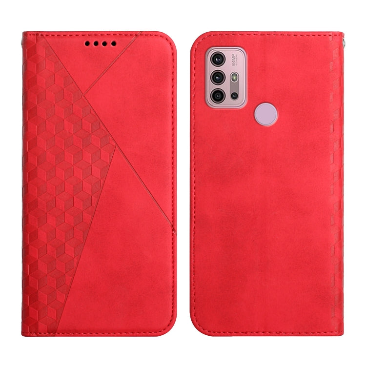 For Motorola Moto G30 / G10 Diamond Pattern Splicing Skin Feel Magnetic Horizontal Flip Leather Case with Card Slots & Holder & Wallet(Red) - Motorola Cases by buy2fix | Online Shopping UK | buy2fix