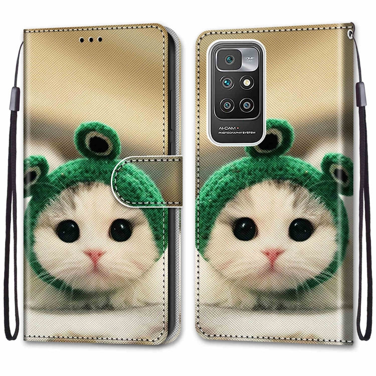 For Xiaomi Redmi 10 Coloured Drawing Cross Texture Horizontal Flip PU Leather Case with Holder & Card Slots & Wallet & Lanyard(Frog Kitten) - Xiaomi Cases by buy2fix | Online Shopping UK | buy2fix