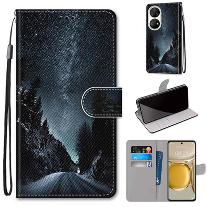 For Huawei P50 Pro Coloured Drawing Cross Texture Horizontal Flip PU Leather Case with Holder & Card Slots & Wallet & Lanyard(Mountain Road Starry Sky) - Huawei Cases by buy2fix | Online Shopping UK | buy2fix