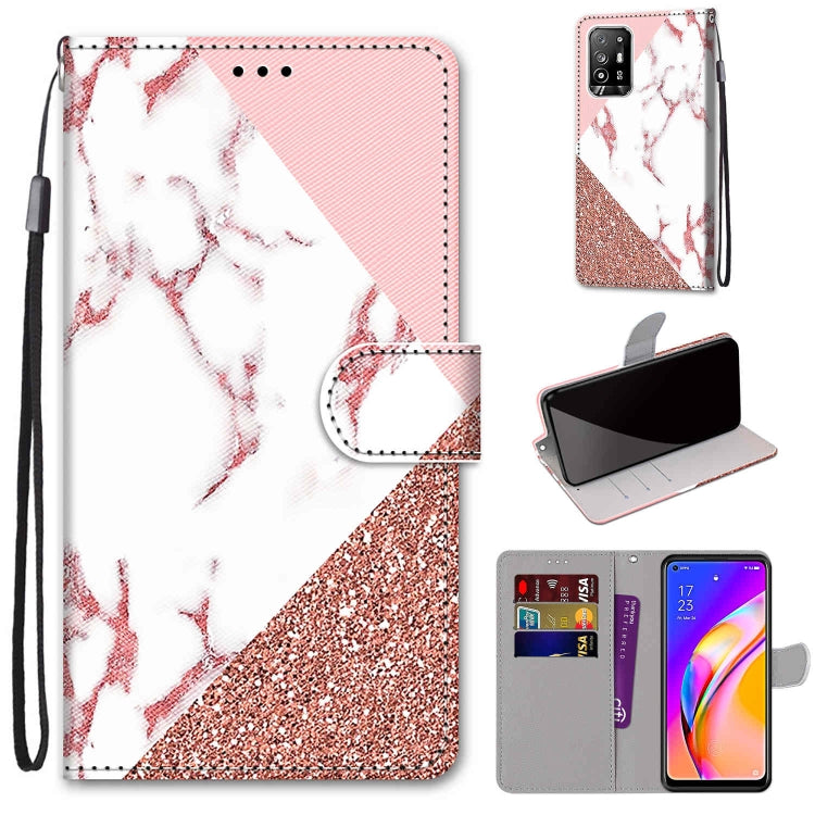 For OPPO A94 5G / A95 5G / F19 Pro+ 5G Coloured Drawing Cross Texture Horizontal Flip PU Leather Case with Holder & Card Slots & Wallet & Lanyard(Pink Stone Texture) - OPPO Cases by buy2fix | Online Shopping UK | buy2fix