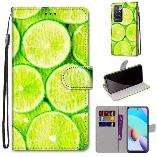 For Xiaomi Redmi 10 Coloured Drawing Cross Texture Horizontal Flip PU Leather Case with Holder & Card Slots & Wallet & Lanyard(Green Lemon) - Xiaomi Cases by buy2fix | Online Shopping UK | buy2fix