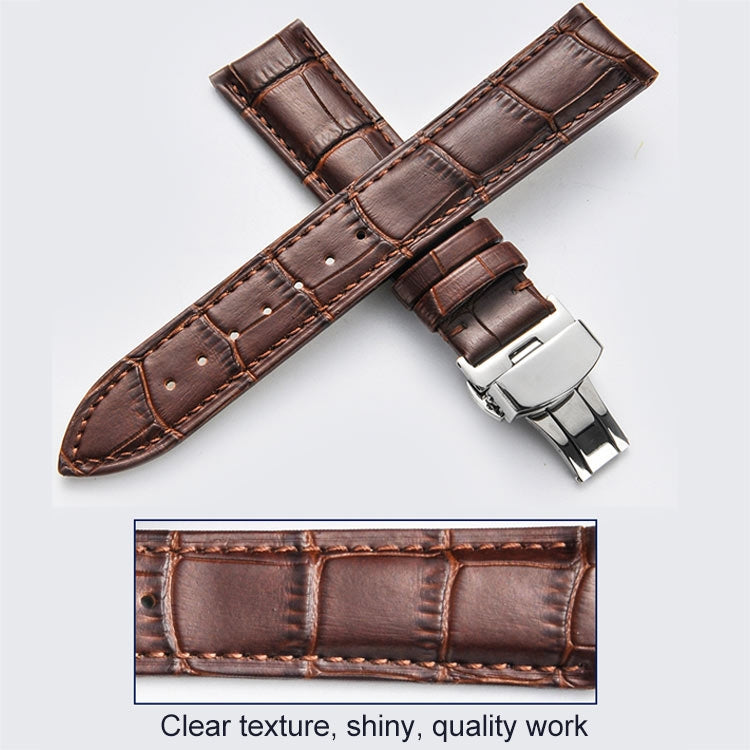 16mm Classic Cowhide Leather Gold Butterfly Buckle Watch Band(Black) - Watch Bands by buy2fix | Online Shopping UK | buy2fix