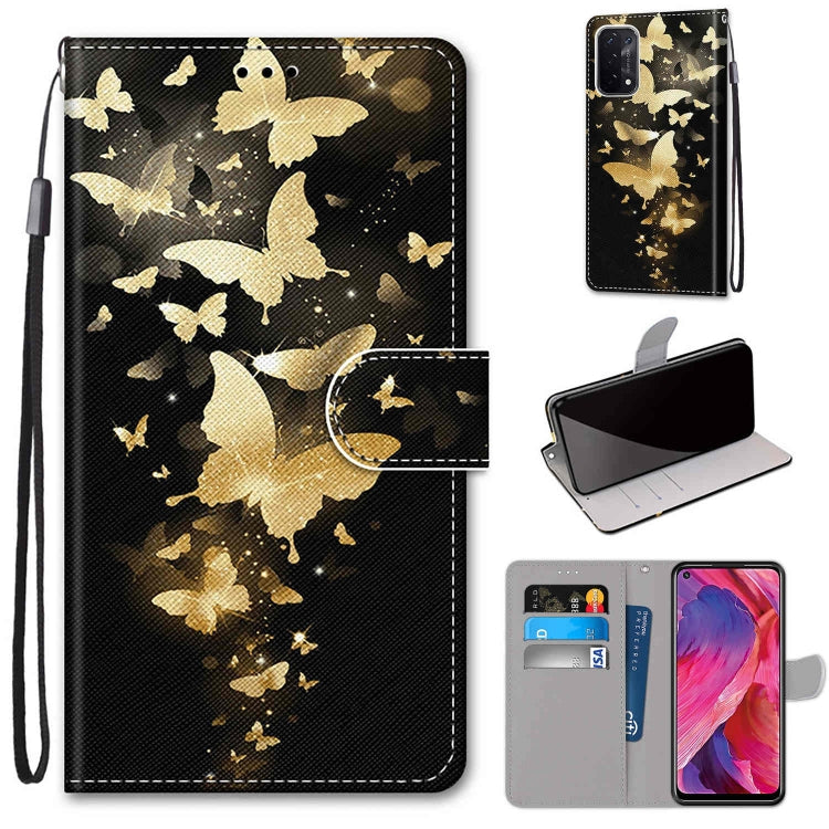 For OPPO A54 5G / A74 5G / A93 5G / A93s 5G Coloured Drawing Cross Texture Horizontal Flip PU Leather Case with Holder & Card Slots & Wallet & Lanyard(Golden Butterfly Group) - OPPO Cases by buy2fix | Online Shopping UK | buy2fix