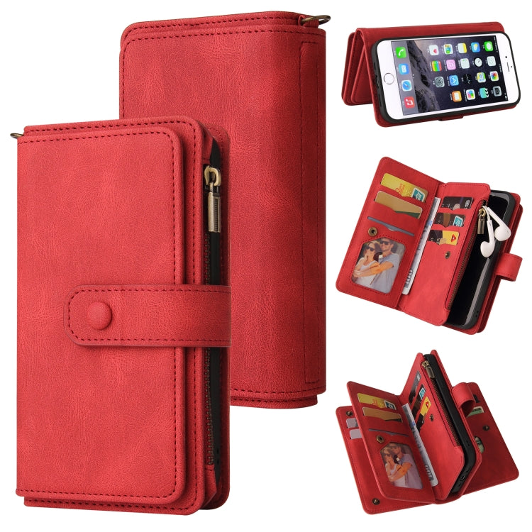 Skin Feel PU + TPU Horizontal Flip Leather Case with Holder & 15 Cards Slot & Wallet & Zipper Pocket & Lanyard For iPhone 8 Plus & 7 Plus(Red) - More iPhone Cases by buy2fix | Online Shopping UK | buy2fix