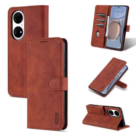 For Huawei P50 AZNS Skin Feel Calf Texture Horizontal Flip Leather Case with Card Slots & Holder & Wallet(Brown) - Huawei Cases by AZNS | Online Shopping UK | buy2fix