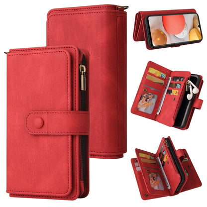 For Samsung Galaxy A42 5G Skin Feel PU + TPU Horizontal Flip Leather Case with Holder & 15 Cards Slot & Wallet & Zipper Pocket & Lanyard(Red) - Galaxy Phone Cases by buy2fix | Online Shopping UK | buy2fix