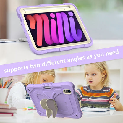 For iPad mini 6 Beige PC + Silicone Anti-drop Protective Tablet Case with Butterfly Shape Holder & Pen Slot(Beige + Light Purple) - iPad mini 6 Cases by buy2fix | Online Shopping UK | buy2fix