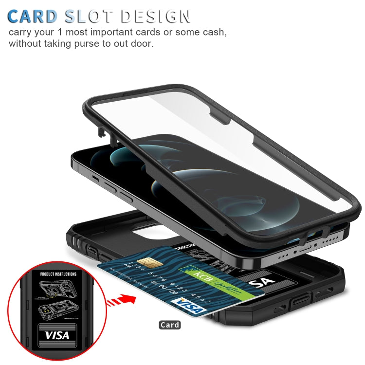 For iPhone 12 / 12 Pro Sliding Camera Cover Design TPU + PC Protective Case with 360 Degree Rotating Holder & Card Slot(Black+Black) - iPhone 12 / 12 Pro Cases by buy2fix | Online Shopping UK | buy2fix