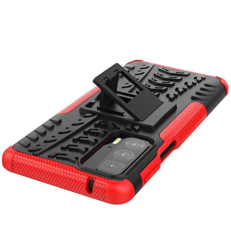 For Motorola Edge 20 Pro Tire Texture Shockproof TPU+PC Protective Case with Holder(Red) - Motorola Cases by buy2fix | Online Shopping UK | buy2fix