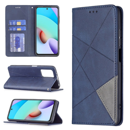 For Xiaomi Redmi 10 Rhombus Texture Horizontal Flip Magnetic Leather Case with Holder & Card Slots(Blue) - Xiaomi Cases by buy2fix | Online Shopping UK | buy2fix