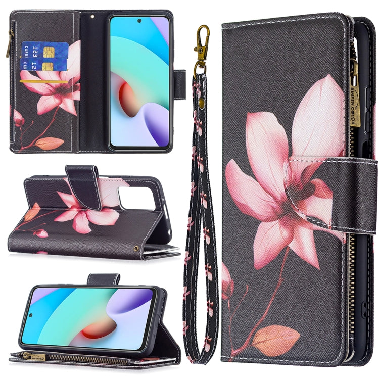 For Xiaomi Redmi 10 Colored Drawing Pattern Zipper Horizontal Flip Leather Case with Holder & Card Slots & Wallet(Lotus) - Xiaomi Cases by buy2fix | Online Shopping UK | buy2fix