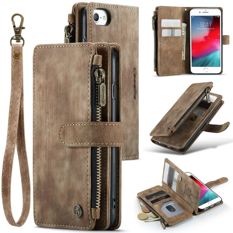 For iPhone SE 2022 / SE 2020 / 8 / 7 / 6 CaseMe-C30 PU + TPU Multifunctional Horizontal Flip Leather Case with Holder & Card Slot & Wallet & Zipper Pocke(Brown) - iPhone SE 2022 / 2020 / 8 / 7 Cases by CaseMe | Online Shopping UK | buy2fix