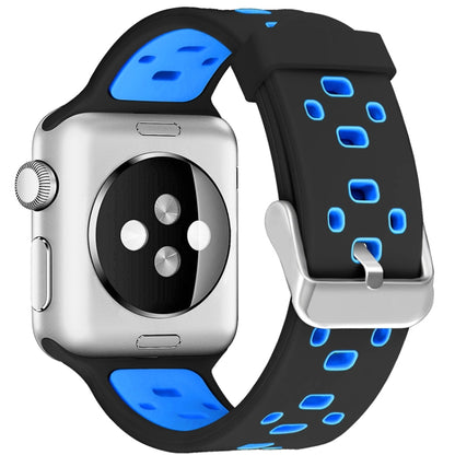 Square Hole Two-color Silicone Buckle Strap Watch Band For Apple Watch Ultra 49mm&Watch Ultra 2 49mm / Series 9&8&7 45mm / SE 3&SE 2&6&SE&5&4 44mm / 3&2&1 42mm(Black + Blue) - Watch Bands by buy2fix | Online Shopping UK | buy2fix
