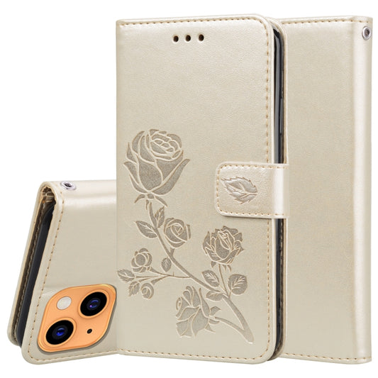 For iPhone 13 Rose Embossed Horizontal Flip PU Leather Case with Holder & Card Slots & Wallet(Gold) - iPhone 13 Cases by buy2fix | Online Shopping UK | buy2fix